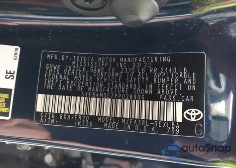 2023 Toyota Corolla Le from USA, damaged, VIN 5YFB4MDE7PP028906